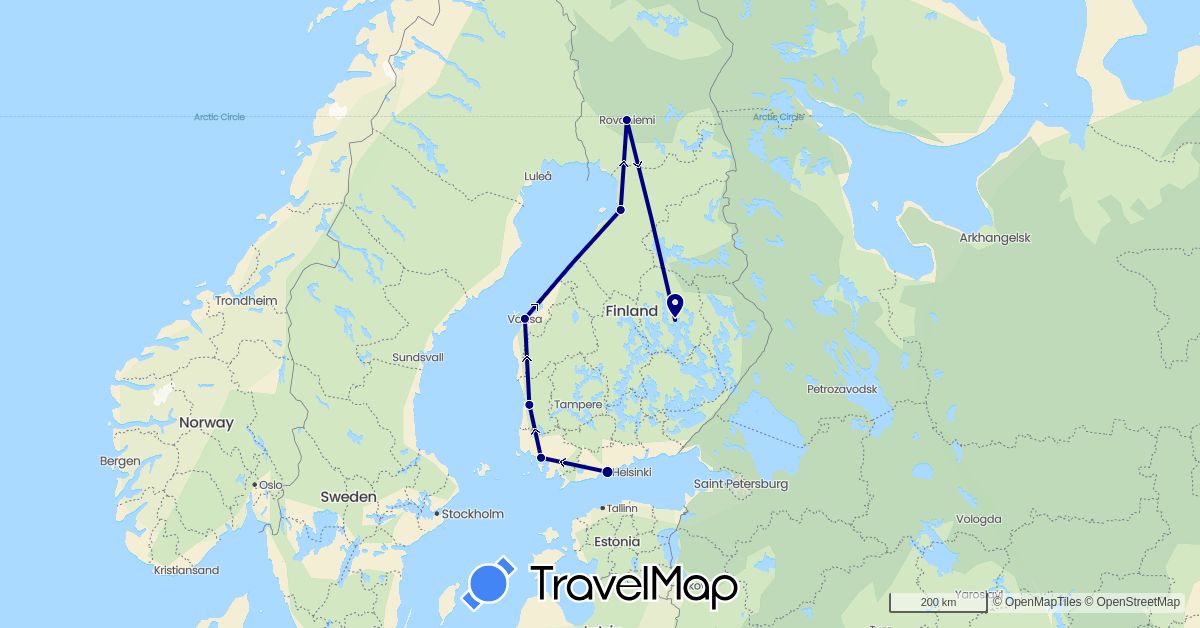 TravelMap itinerary: driving in Finland (Europe)