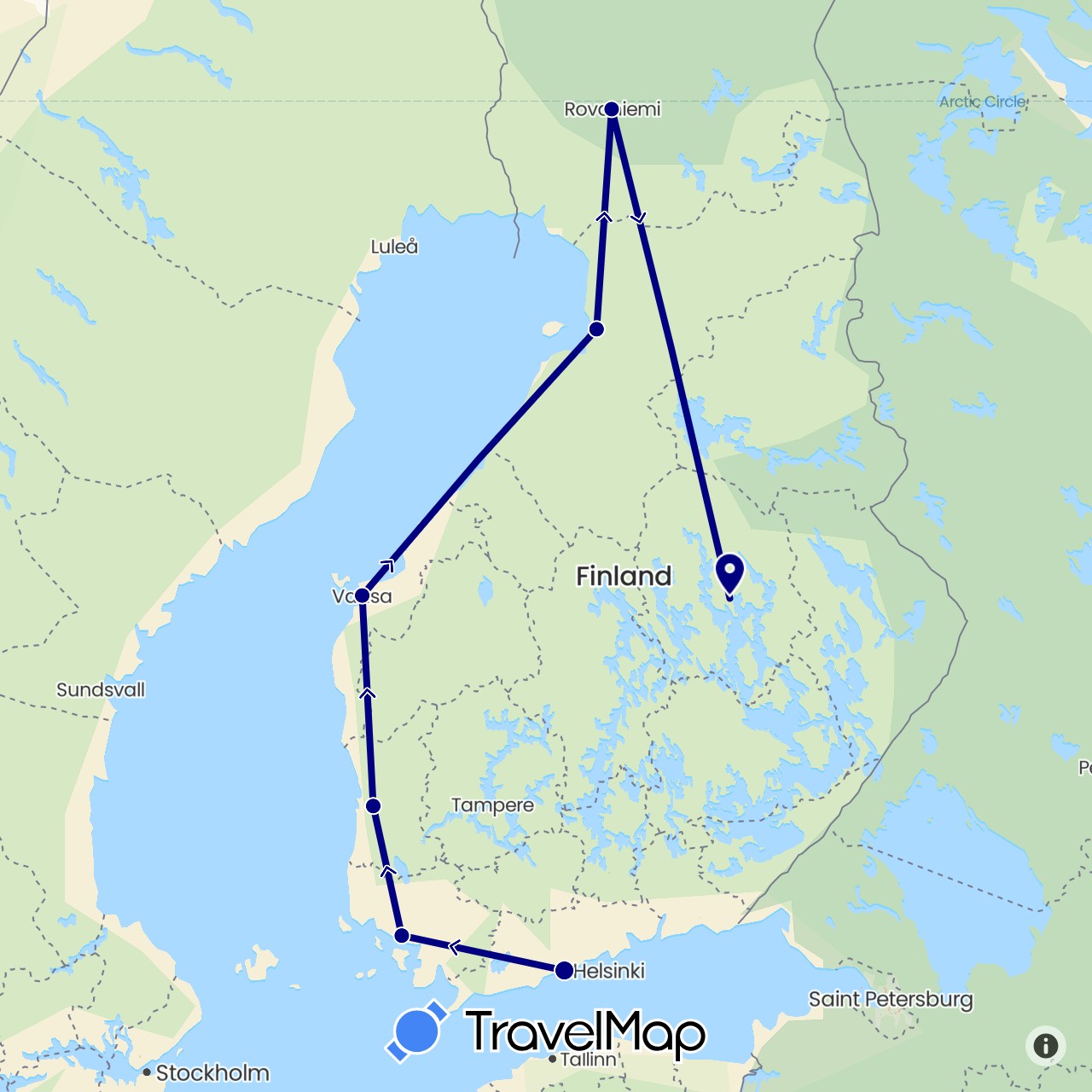 TravelMap itinerary: driving in Finland (Europe)