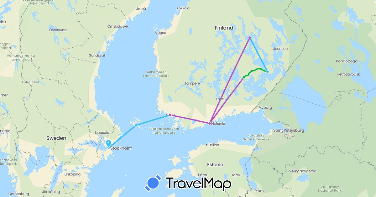TravelMap itinerary: driving, bus, train, boat in Finland, Sweden (Europe)