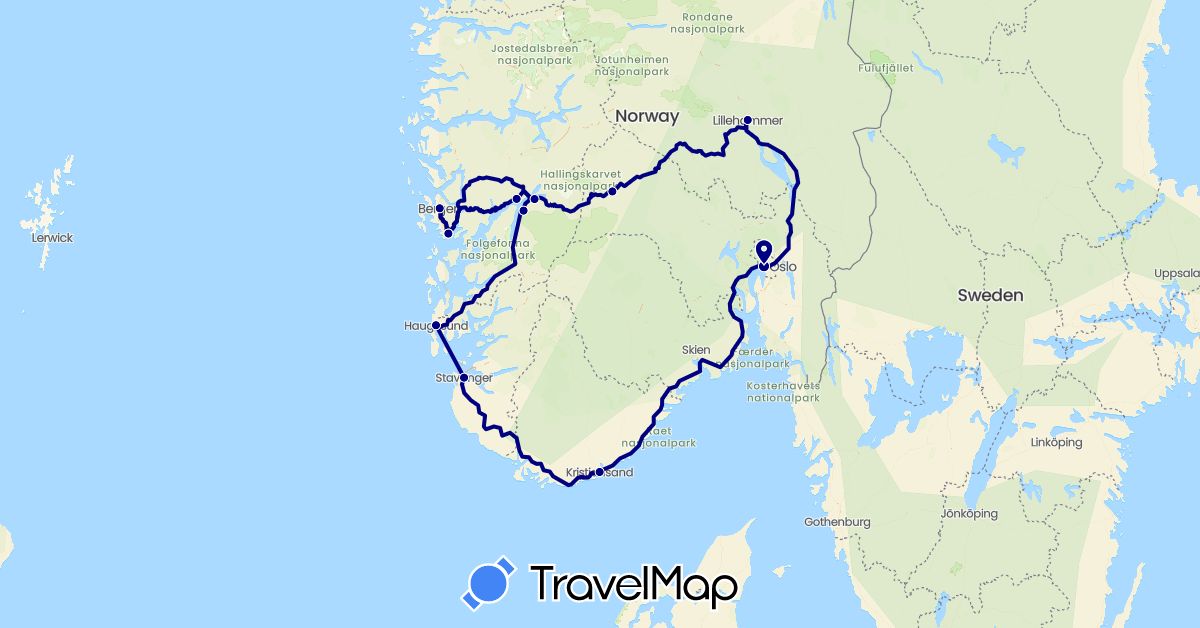 TravelMap itinerary: driving in Norway (Europe)