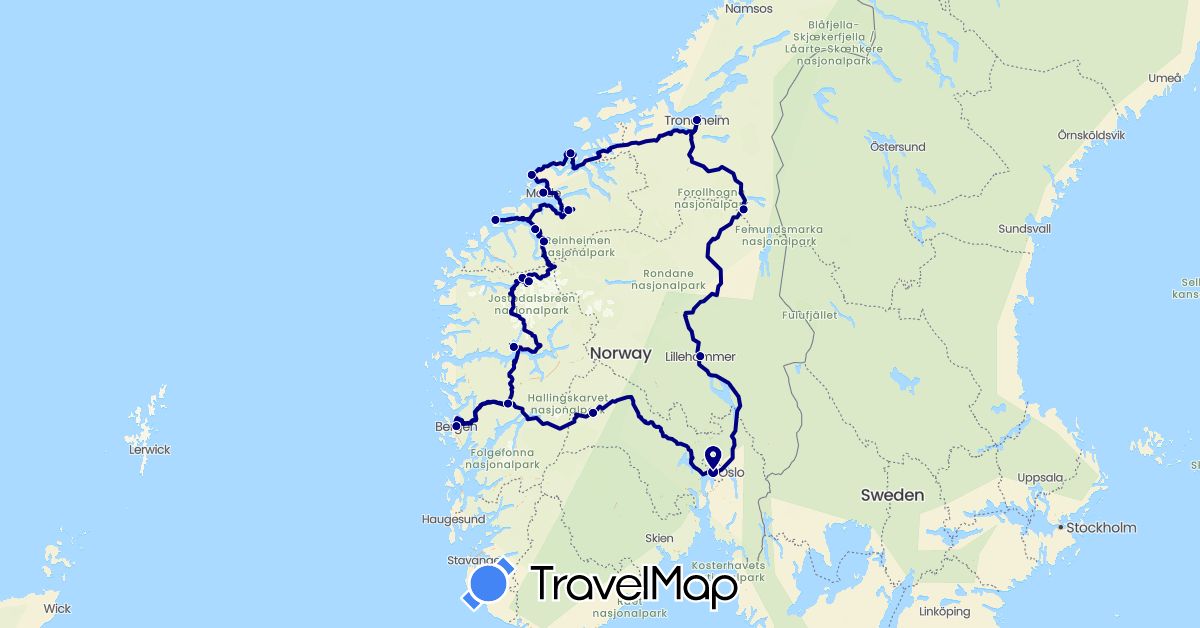 TravelMap itinerary: driving in Norway (Europe)
