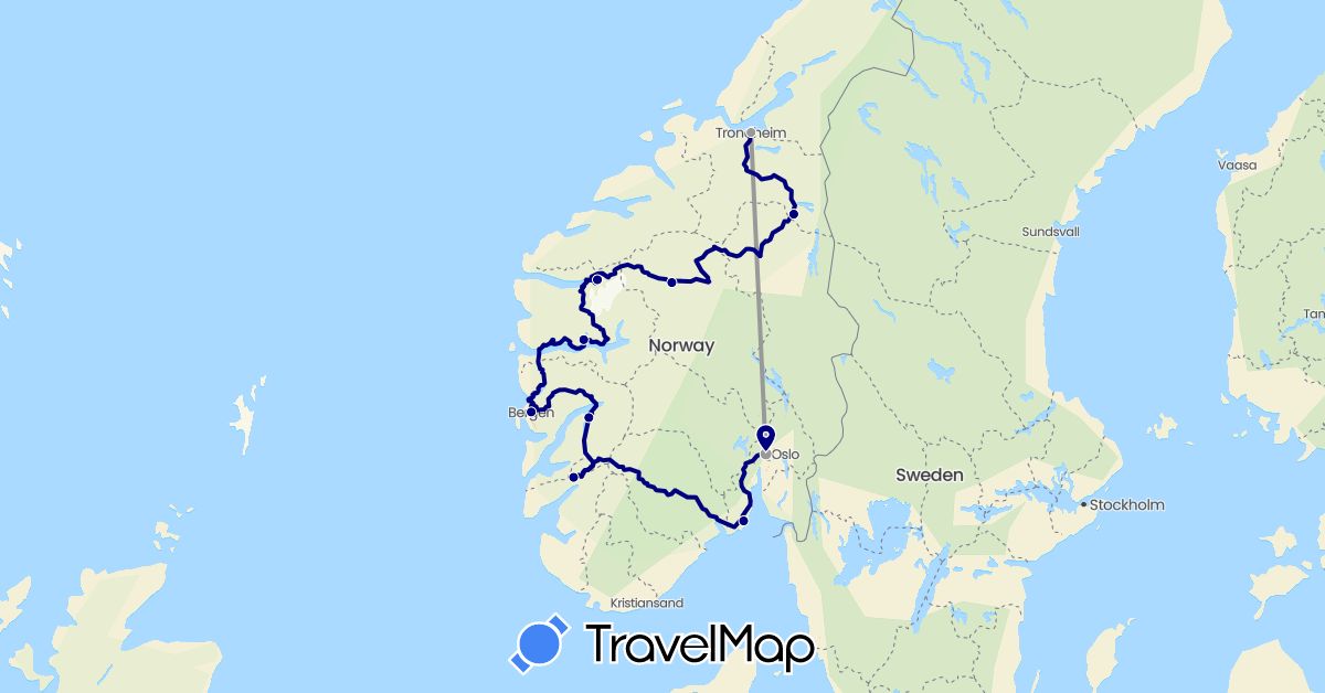 TravelMap itinerary: driving, plane in Norway (Europe)