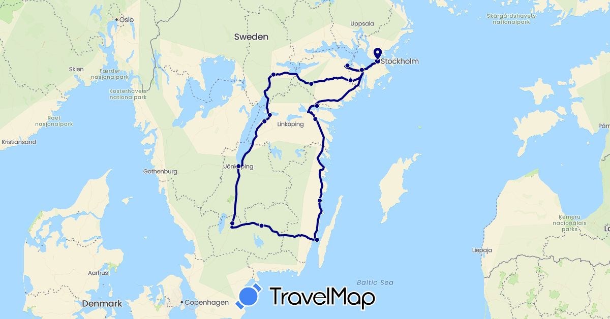 TravelMap itinerary: driving in Sweden (Europe)
