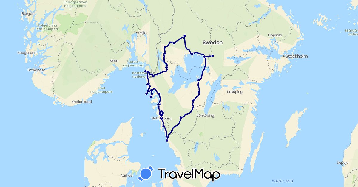 TravelMap itinerary: driving in Sweden (Europe)