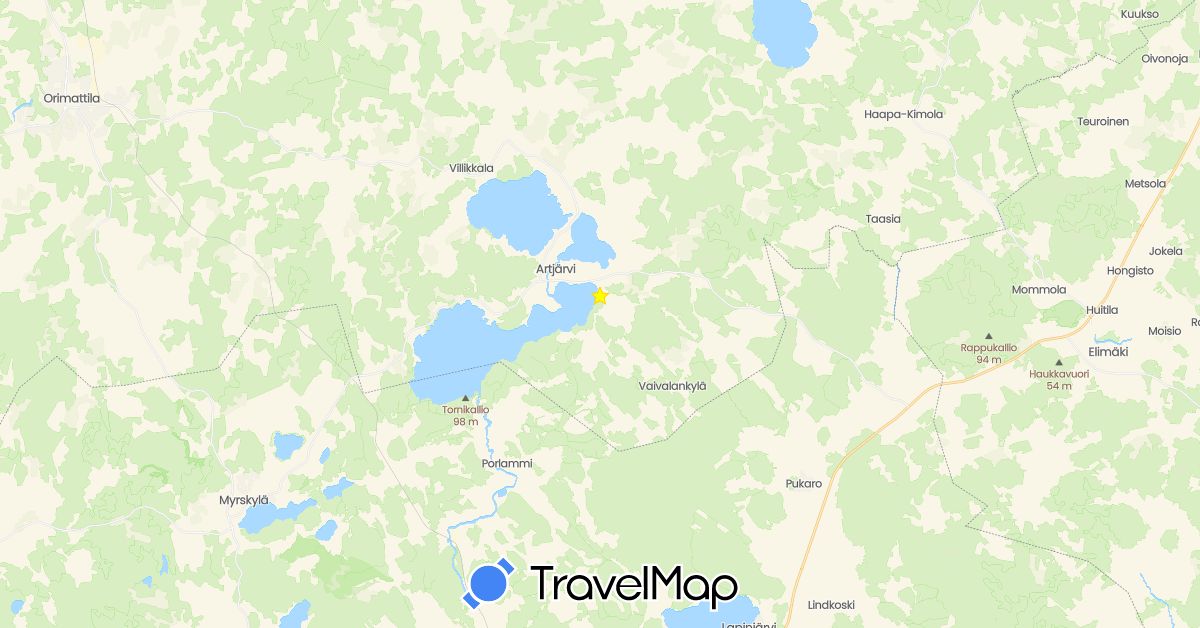 TravelMap itinerary: driving in Finland (Europe)