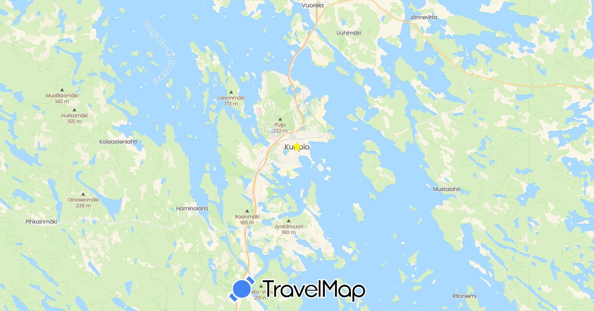 TravelMap itinerary: driving in Finland (Europe)